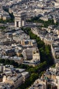 Aerial View on Arch de Triumph from the Eiffel Tower, Paris Royalty Free Stock Photo