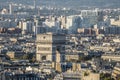 Aerial view of the Arch of Triumph from the Tour Eiffel in Paris Royalty Free Stock Photo