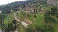 Aerial View Of Archaeological Site Of Ancient Delphi, Site Of Temple Of Apollo And The Oracle, Greece