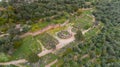 Aerial view of archaeological site of ancient Delphi, site of temple of Apollo and the Oracle, Greece Royalty Free Stock Photo