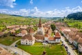 Aerial view of Archita fortified saxon church in Transylvania, Romania