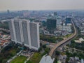 Aerial view of Architecture details Modern Building Glass facade Business background. Jakarta, Indonesia, July 28, 2021