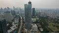 Aerial view of Architecture details Modern Building Glass facade Business background. Jakarta - Indonesia. June 9, 2021