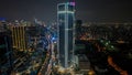 Aerial view of Architecture details Modern Building Glass facade Business background at night. Jakarta - Indonesia. June 9, 2021 Royalty Free Stock Photo