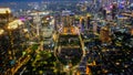 Aerial view of Architecture details Modern Building Glass facade Business background at night. Jakarta, Indonesia, November 9, Royalty Free Stock Photo