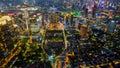 Aerial view of Architecture details Modern Building Glass facade Business background at night. Jakarta, Indonesia, November 9, Royalty Free Stock Photo