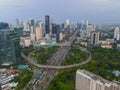 Aerial view of Architecture details Modern Building Glass facade Business background at night. Jakarta, Indonesia, November 9, Royalty Free Stock Photo