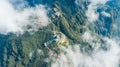 Aerial view architecture of the temple and pagoda on the top of the Fansipan mountain with a beautiful natural scenic of Sapa, Lao Royalty Free Stock Photo