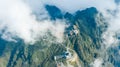 Aerial view architecture of the temple and pagoda on the top of the Fansipan mountain with a beautiful natural scenic of Sapa, Lao Royalty Free Stock Photo