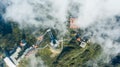 Aerial view architecture of the temple and pagoda on the top of the Fansipan mountain with a beautiful natural scenic of Sapa, Lao Royalty Free Stock Photo