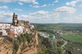 Aerial view of Arcos de la Frontera with St. Mary Parish Church - Cadiz Province, Andalusia, Spain