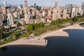 Aerial view of area around Sunset Beach Park at False Creek in Vancouver, Canada with people on the sunset beach Royalty Free Stock Photo