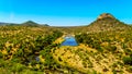 Aerial view of the area surrounding the Ge-Selati River where it joins the Olifants River in Kruger National Park Royalty Free Stock Photo