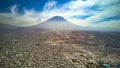 Aerial view of Arequipa city and Misti volcano in Peru.