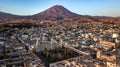 Aerial view on Arequipa`s main square and historical centre with El Misti volcano in the background.