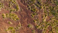 Aerial view of arid steppes undergoing revegetation Royalty Free Stock Photo