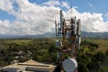 aerial view around of the telecommunication tower. tower antennas satellite transmits the signals Royalty Free Stock Photo