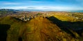 Aerial view of Arthurs seat with the Old city of Edinburgh on the background Royalty Free Stock Photo