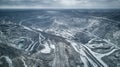 Aerial view of asbestos opencast mining quarry - view from above. Panorama of the quarry mining. Royalty Free Stock Photo