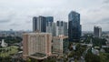 Aerial view of Asia Business concept for real estate - panoramic modern cityscape building bird eye aerial view and morning blue