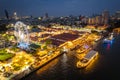 Aerial view of Asiatique The Riverfront open night market at the Chao Phraya river in Bangkok, Thailand Royalty Free Stock Photo