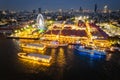 Aerial view of Asiatique The Riverfront open night market at the Chao Phraya river in Bangkok, Thailand Royalty Free Stock Photo