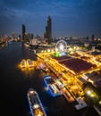 Aerial view of Asiatique The Riverfront open night market at the Chao Phraya river in Bangkok, Thailand Royalty Free Stock Photo