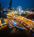 Aerial view of Asiatique The Riverfront open night market at the Chao Phraya river in Bangkok, Thailand Royalty Free Stock Photo