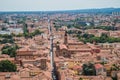 Aerial view from Asinelli tower viewpoint over the city and its architecture, Bologna ITALY