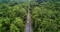 Aerial view asphalt road and green forest, Forest road going through forest with car adventure view from above, Ecosystem and Royalty Free Stock Photo