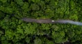 Aerial view asphalt road and green forest, Forest road going through forest with car adventure view from above, Ecosystem and Royalty Free Stock Photo