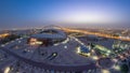 Aerial view of Aspire Zone stadium from top night to day timelapse in Doha