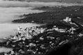 An aerial view of Assisi town and St.Francis church over a sea of fog Royalty Free Stock Photo