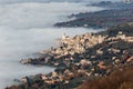 Aerial view of Assisi Umbria Italy above a sea of fog Royalty Free Stock Photo