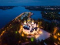 Aerial view of Assumption Cathedral at Yaroslavl in summer night. Royalty Free Stock Photo