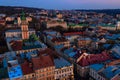 Aerial view of Assumption church and historic center of Lviv, Ukraine. Lvov cityscape. View from Lviv Town Hall Royalty Free Stock Photo