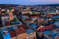 Aerial view of Assumption church and historic center of Lviv, Ukraine. Lvov cityscape Royalty Free Stock Photo