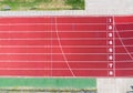 Aerial view of an athletics track finish line Royalty Free Stock Photo