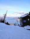 An aerial view atop Mont Owl`s Head during christmas in Quebec.