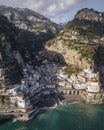 Aerial view of Atrani, a small town along the Amalfi coast facing the Mediterranean sea, Salerno, Italy Royalty Free Stock Photo