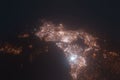 Aerial view on Aukland (New Zealand) from north. Top view on modern city at night from space Royalty Free Stock Photo