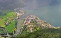 Aerial view of Aurland town, fjiords