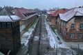 Aerial view of Auschwitz Birkenau, a concentration camp in Poland