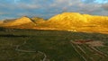 Aerial view of the austere landscape of Mani, Greece, at dusk