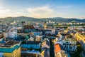 Aerial view of the Austrian city Linz including the old Cathedral, schlossmusem and the postlingberg basilica....IMAGE