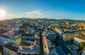 Aerial view of the Austrian city Linz including the old Cathedral, schlossmusem and the postlingberg basilica....IMAGE