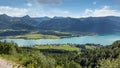 Aerial view Austrian Wolfgangsee from top Schafberg near Sankt Wolfgang Royalty Free Stock Photo