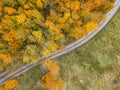 Aerial view of autumn countryside with railway Royalty Free Stock Photo