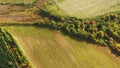 Aerial View Autumn Empty Field With Windbreaks Landscape. Top View Of Clean Field. Drone View Bird's Eye View. A Royalty Free Stock Photo