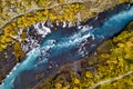 Aerial View of autumn foliage at Hraunfossar Waterfalls in Husafell, West Iceland Royalty Free Stock Photo